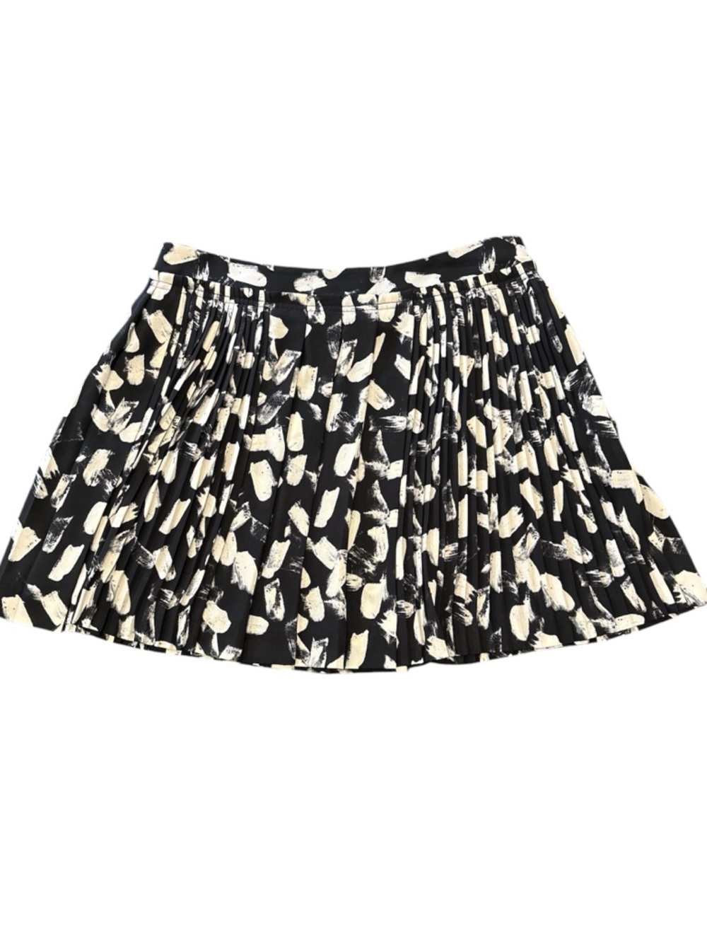 Banana Republic Black Pleated Mini Skirt with Cream Brushstroke Print, size 8